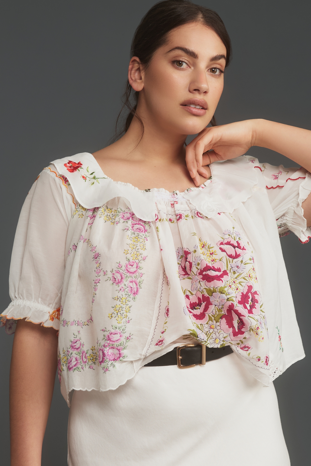 By Anthropologie Puff-Sleeve Collared Blouse