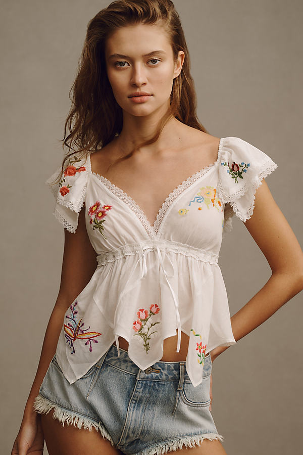 By Anthropologie Patched Hanky Babydoll Top