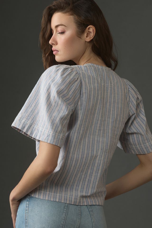 Pilcro Short-Sleeve Boxy Tie-Front Top | Anthropologie