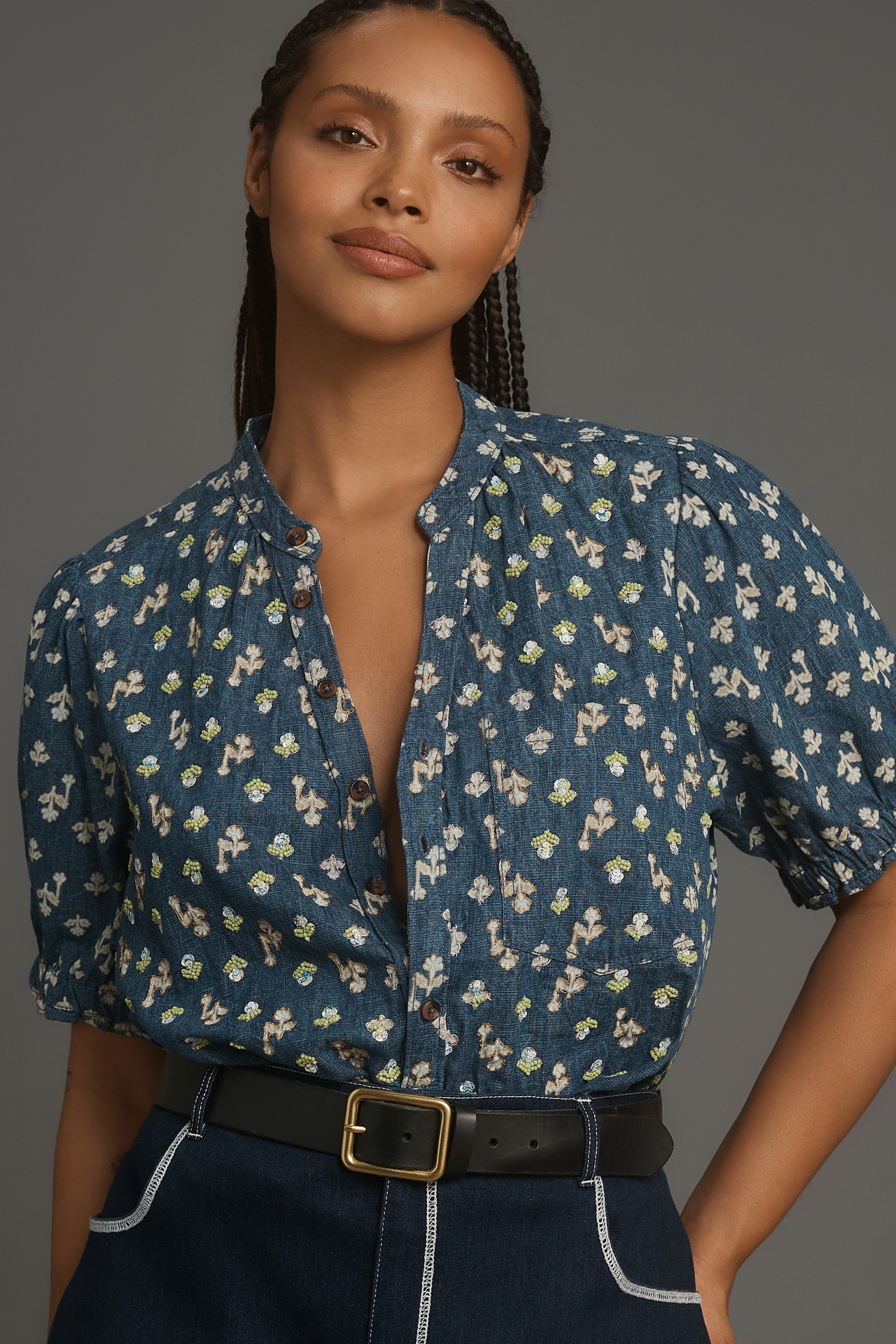 The Aly Puff-Sleeve Blouse by Pilcro: Printed Edition