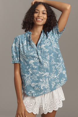 Pilcro The Aly Puff-sleeve Blouse By  In Blue