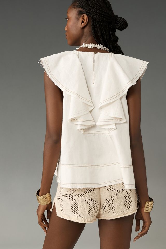 Pilcro Ruffle-Neck Linen Swing Blouse #1