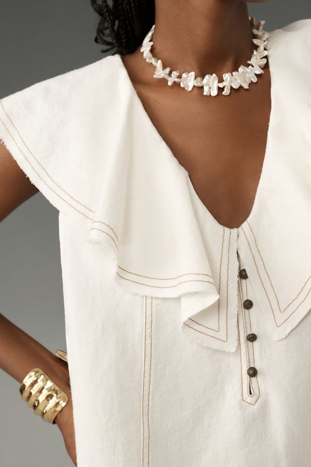 Pilcro Ruffle-Neck Linen Swing Blouse #3