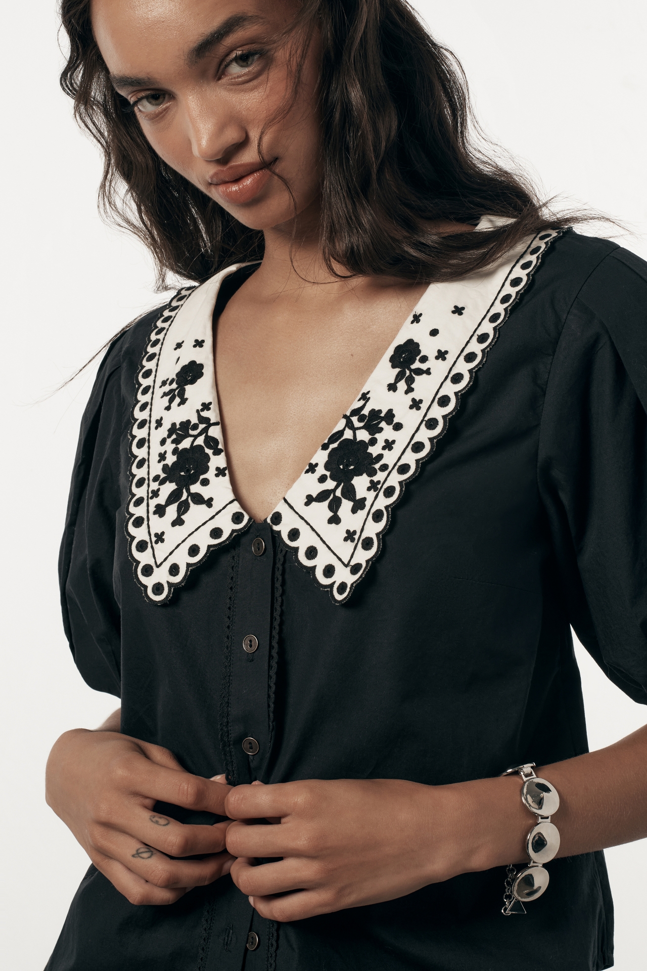 By Anthropologie Puff-Sleeve Collared Top