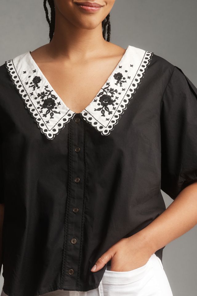 By Anthropologie Puff-Sleeve Collared Top #6