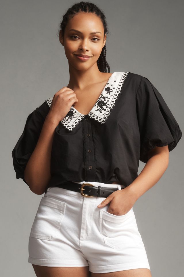By Anthropologie Puff-Sleeve Collared Top #4