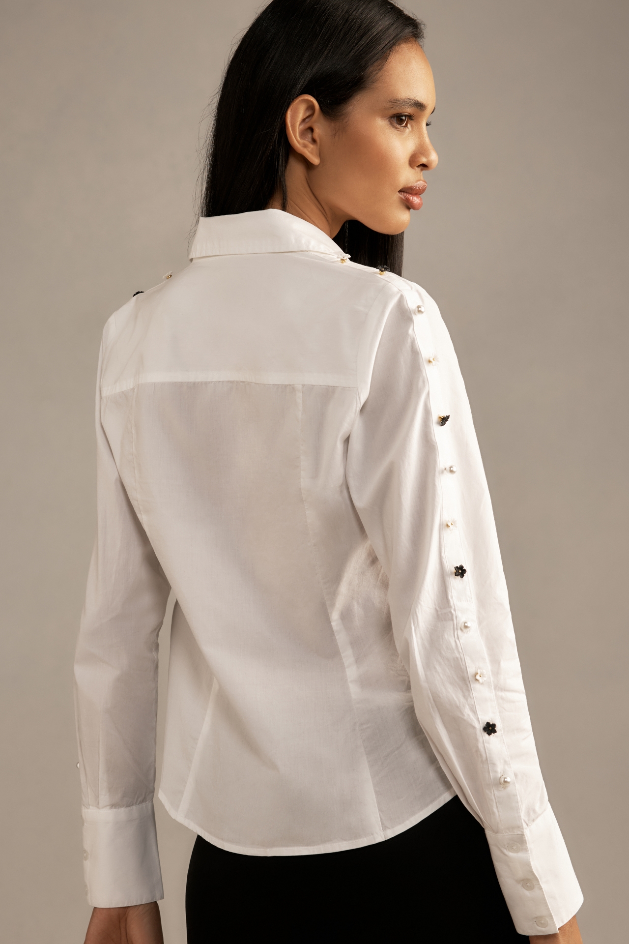 Maeve Button-Sleeve Collared Blouse