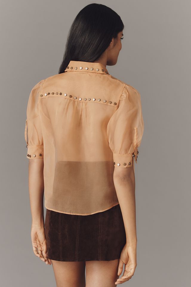 Maeve Short-Sleeve Sheer Pleated Blouse #2