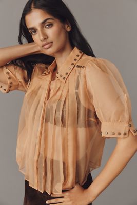 Camicetta Plissettata Trasparente a Maniche Corte Maeve