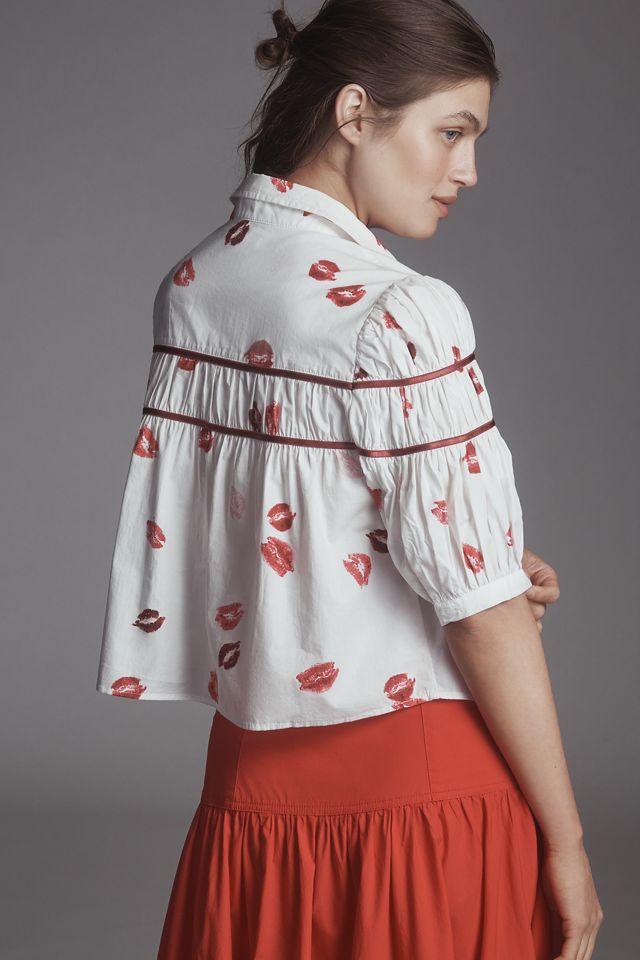 The Leandra Shirred Yoke Blouse by Maeve: Striped Hearts Edition