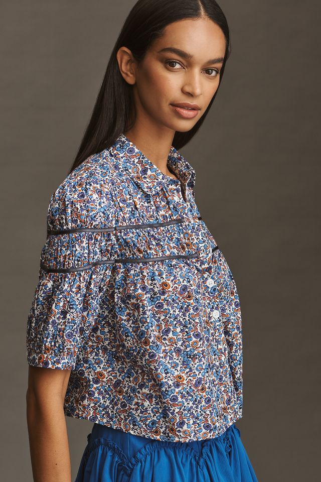 The Leandra Shirred Yoke Blouse by Maeve: Striped Hearts Edition #2