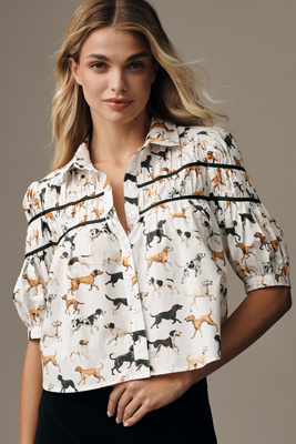 The Leandra Shirred Yoke Blouse by Maeve