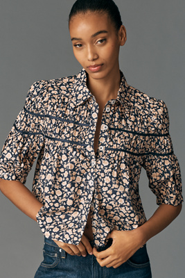 Maeve The Leandra Shirred Yoke Blouse By  In Blue