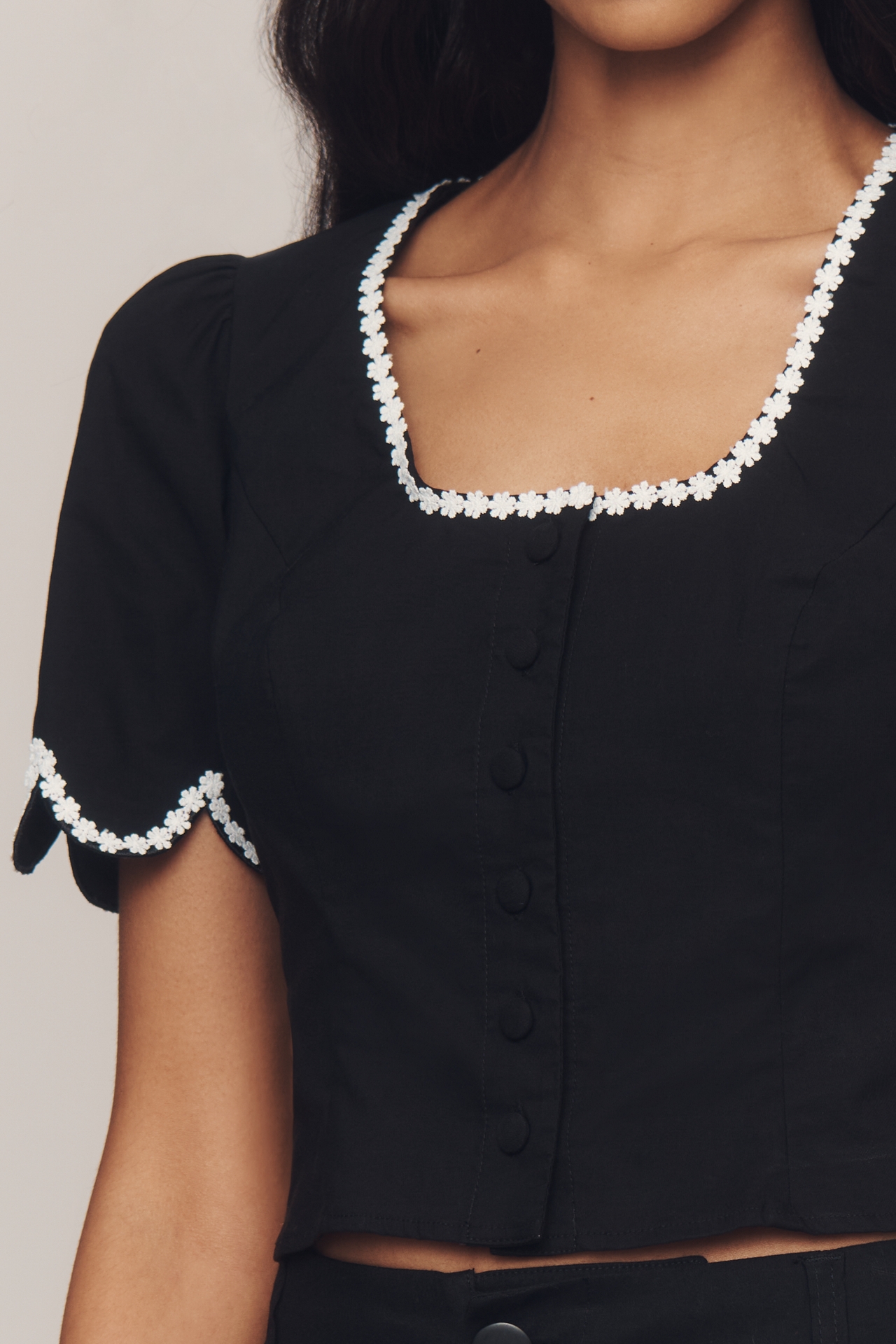 Maeve Scoop-Neck Lace-Trim Blouse