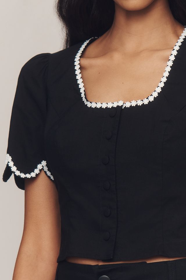Maeve Scoop-Neck Lace-Trim Blouse #3