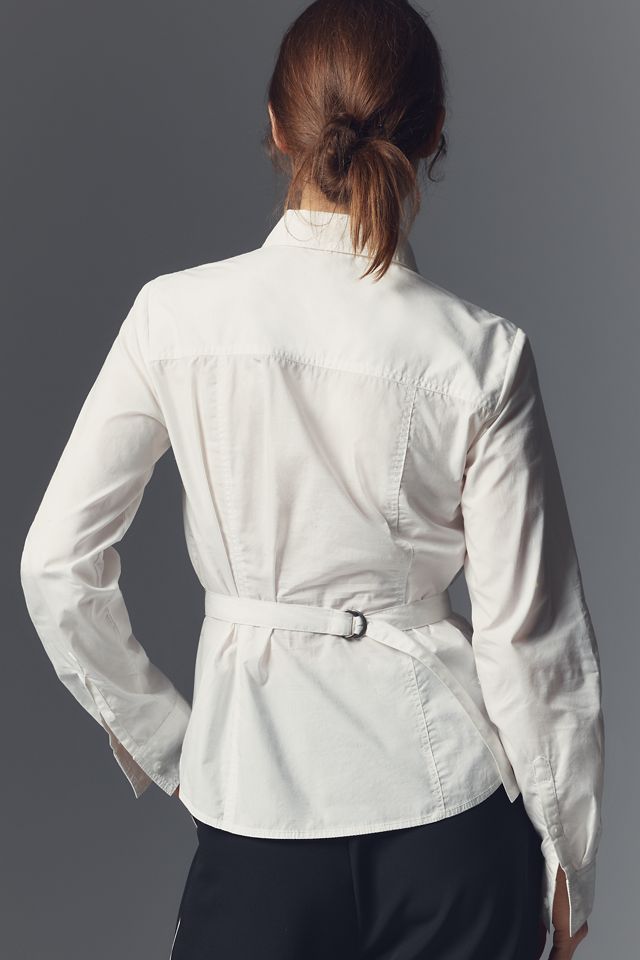 Pilcro Bell-Sleeve V Ruffle-Front Buttondown Shirt #1