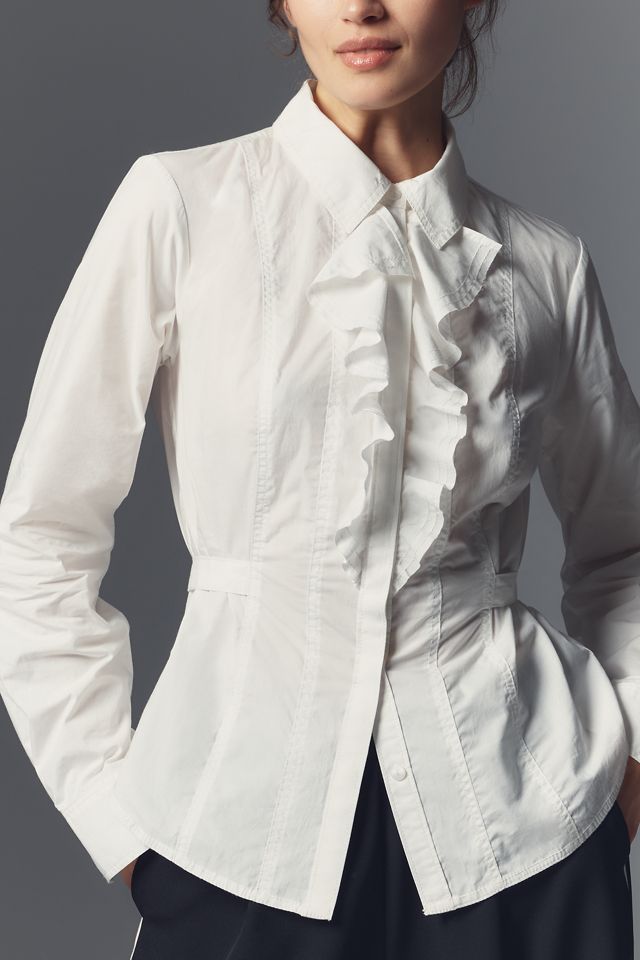 Pilcro Bell-Sleeve V Ruffle-Front Buttondown Shirt #3