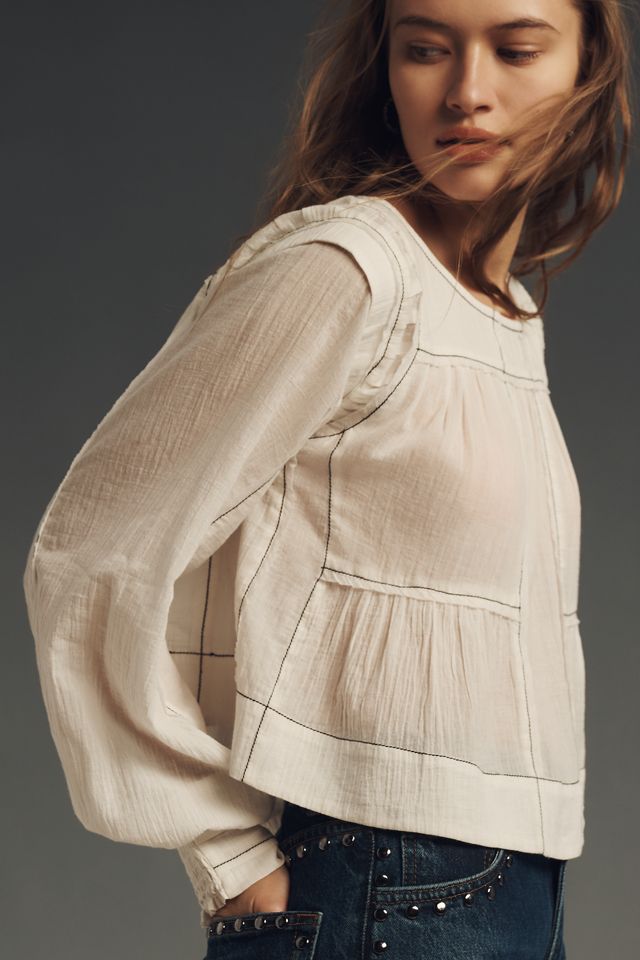 By Anthropologie Relaxed Long-Sleeve Swing Blouse #3