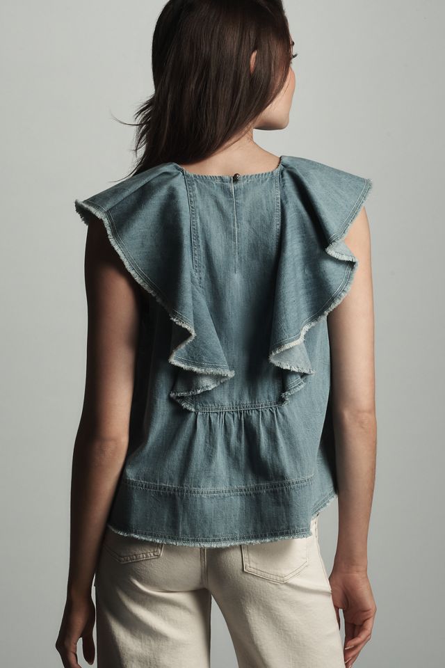 Pilcro Ruffle-Neck Denim Swing Blouse #1