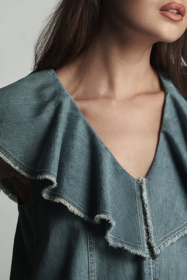 Pilcro Ruffle-Neck Denim Swing Blouse #3