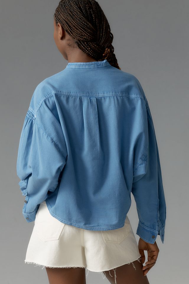 Pilcro Cotton Linen Batwing Buttondown Blouse