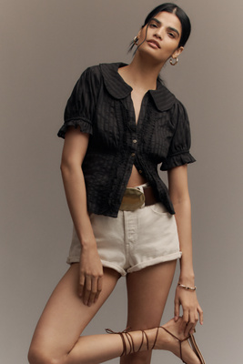The Keira Collared Button-Front Blouse by Pilcro: Tuxedo Edition product page