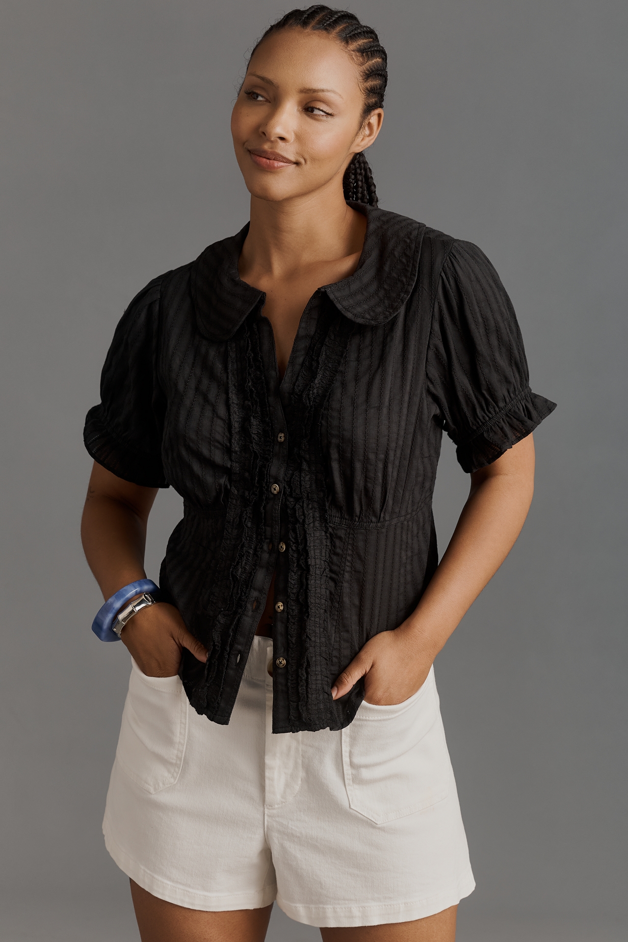 The Keira Tuxedo-Front Blouse by Pilcro
