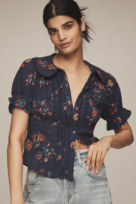 Pilcro The Keira Tuxedo-front Blouse By  In Blue