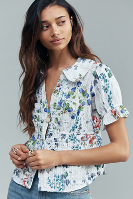 The Keira Waisted Tuxedo-Front Blouse by Pilcro