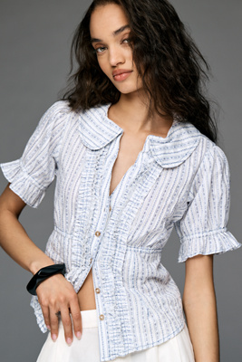 The Keira Collared Button-Front Blouse by Pilcro: Tuxedo Edition