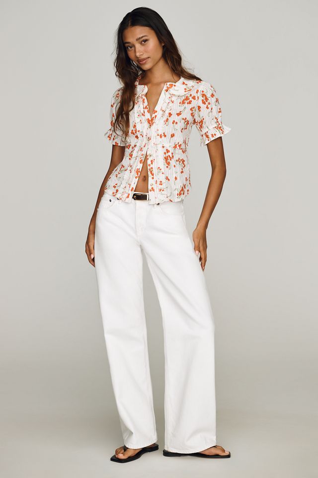 Keira Waisted Tuxedo-Front Blouse by Pilcro | Anthropologie