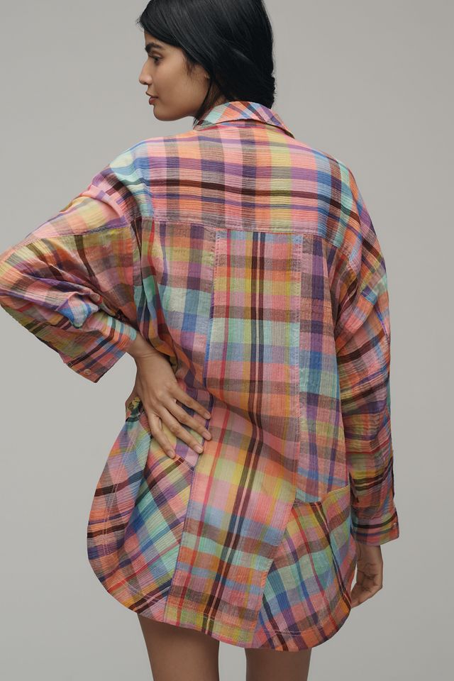Pilcro Camicia Oversize a Quadri Madras Misto Manica Lunga #1