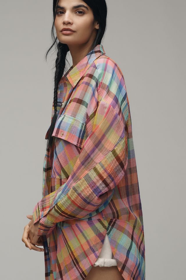 Pilcro Camicia Oversize a Quadri Madras Misto Manica Lunga #3