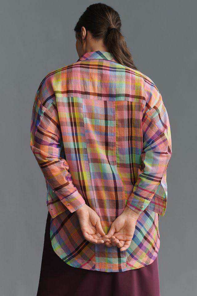 Pilcro Long-Sleeve Mixed Madras Plaid Oversized Buttondown Shirt #5
