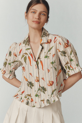 Shop Maeve Short-sleeve Femme Collared Blouse In White