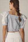 Maeve Ruffled Puff-Sleeve Button-Front Cropped Blouse
