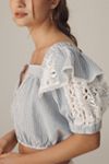 Maeve Ruffled Puff-Sleeve Button-Front Cropped Blouse