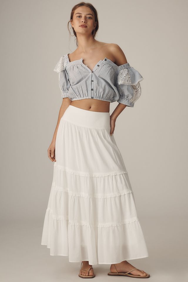 Maeve Ruffled Puff-Sleeve Button-Front Crop Blouse #3