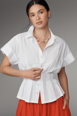 The Bobbie Short-Sleeve Fitted-Waist Blouse by Pilcro