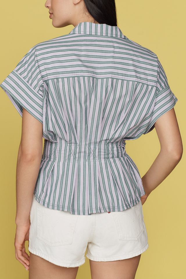 Pilcro Short-Sleeve Collared Fitted-Waist Blouse