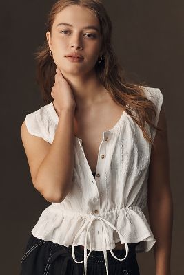 Sleeveless Scoop-Neck Tie-Waist Blouse en White taille: M chez Anthropologie - Pilcro - Modalova