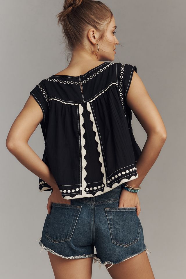 By Anthropologie Embellished Graphic Babydoll Top #1