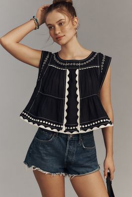 By Anthropologie Verziertes Grafisches Babydoll Top