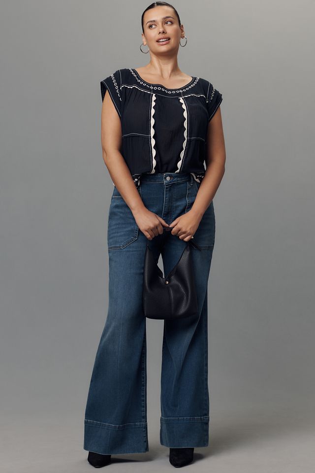 By Anthropologie Embellished Graphic Babydoll Top #6