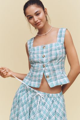 MAEVE SQUARE-NECK BUTTON-FRONT TANK TOP 