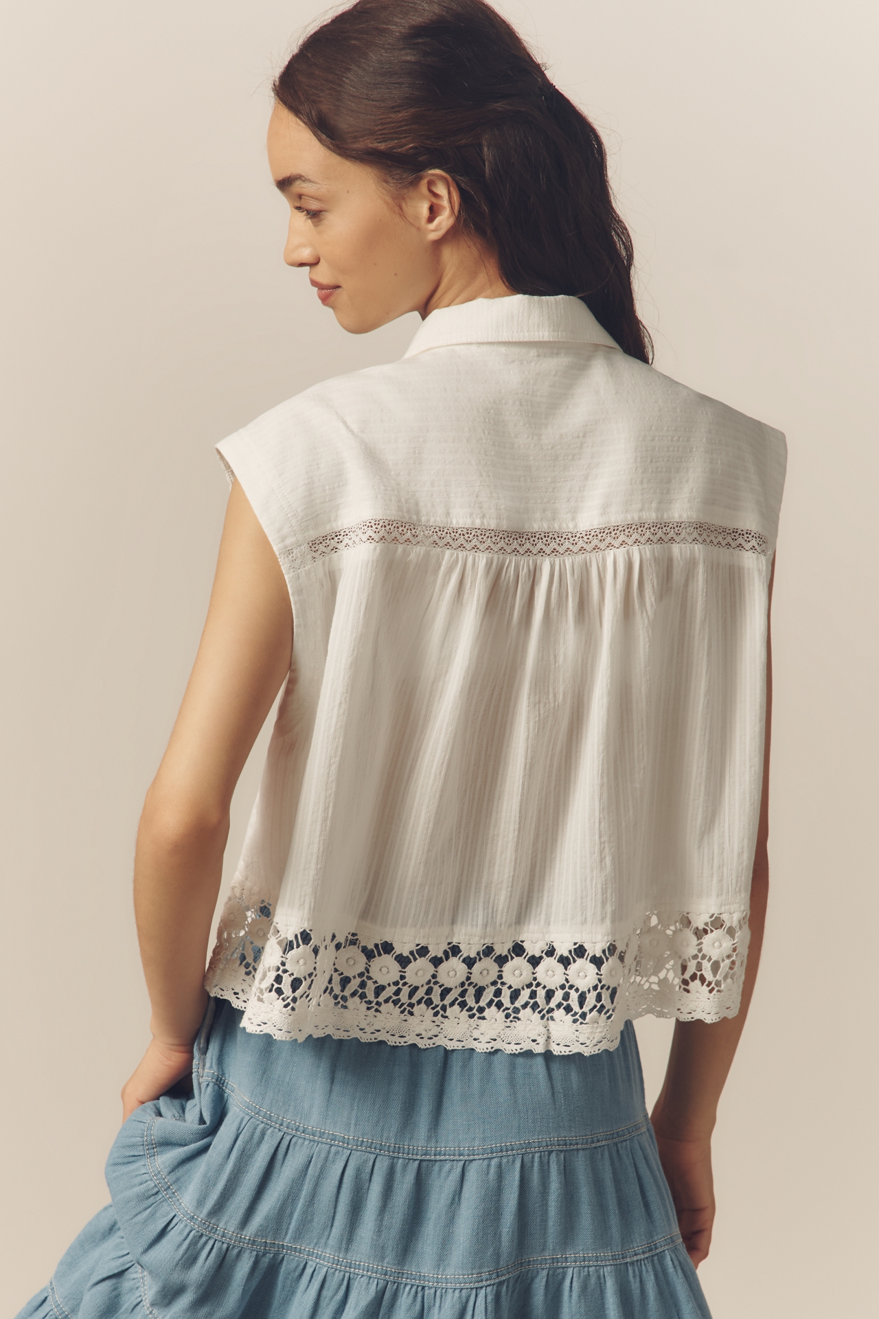 Pilcro Boxy Lace Buttondown Shirt