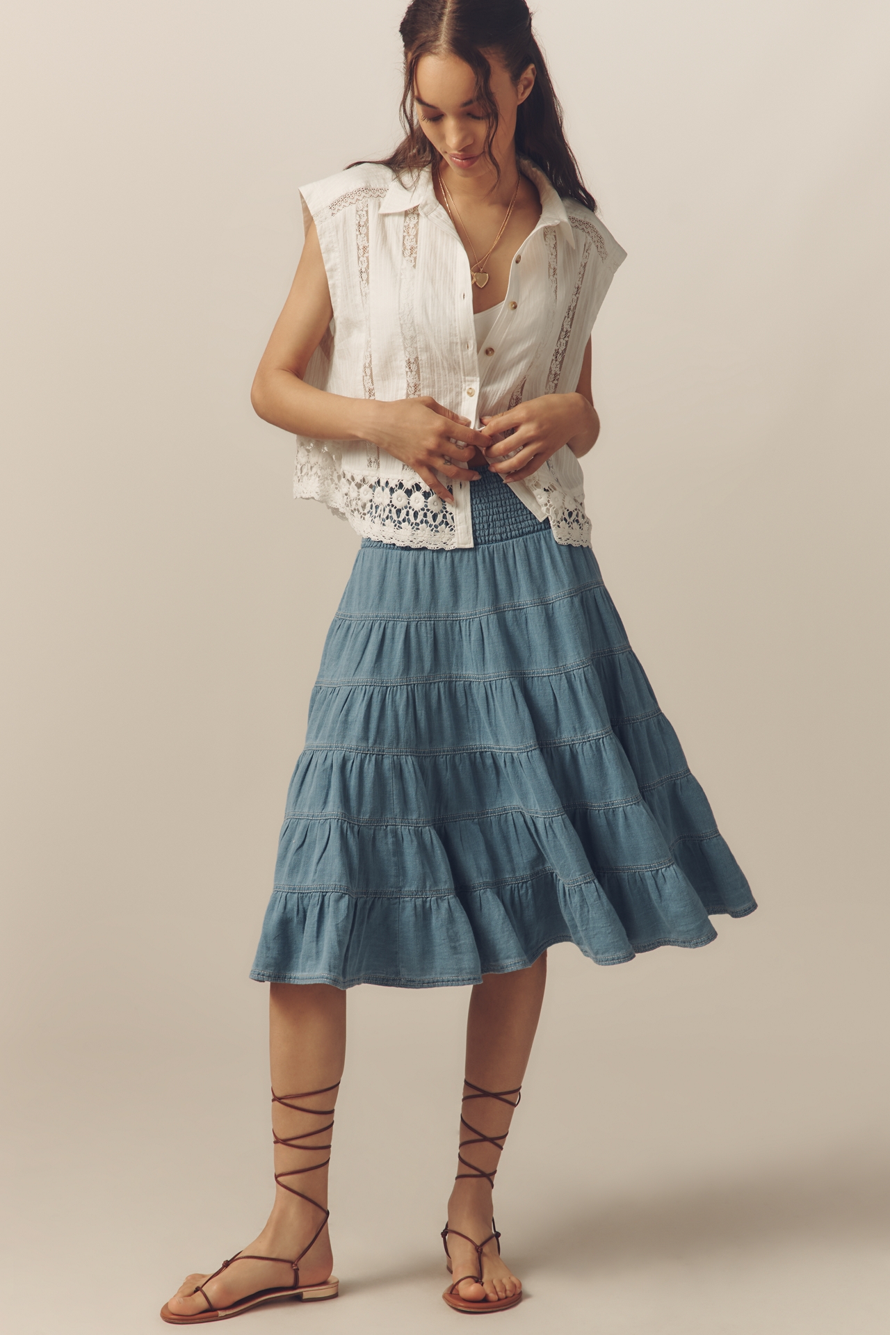 Pilcro Boxy Lace Buttondown Shirt
