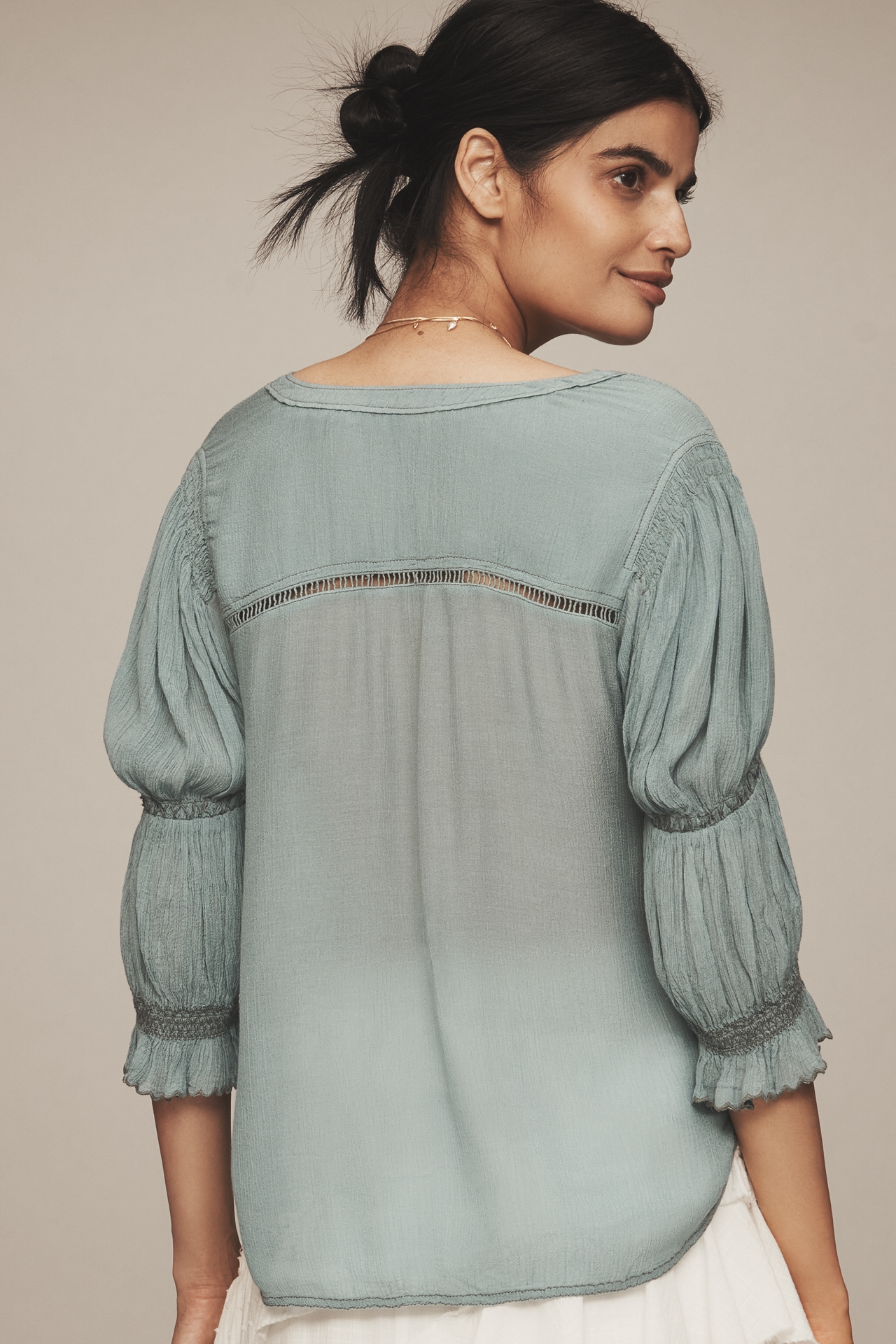 Pilcro Gauzy Bubble Sleeve Buttondown Top