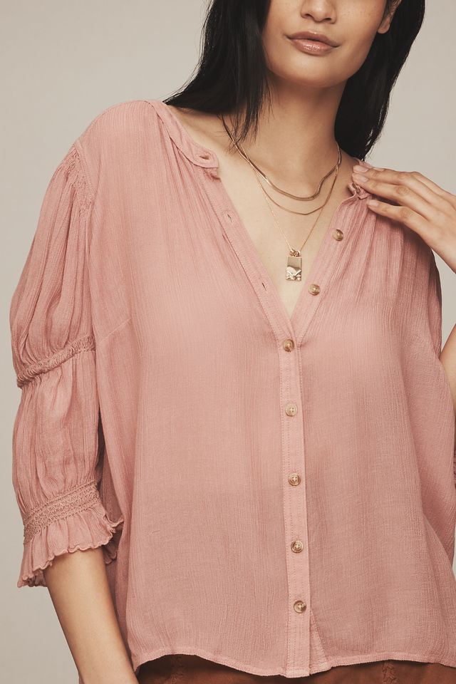 Pilcro Gauzy Bubble Sleeve Buttondown Top #2