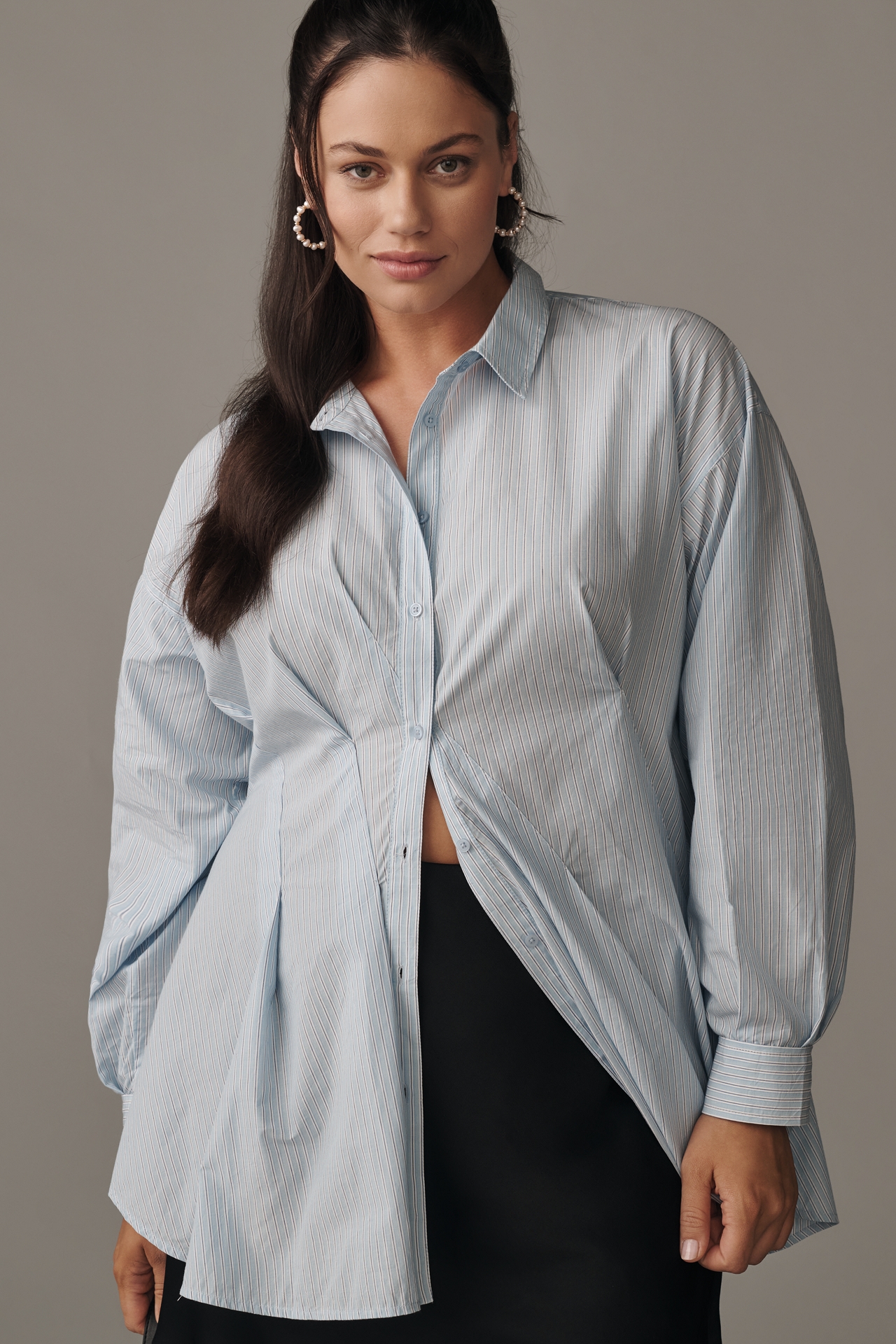 Maeve Long-Sleeve Waisted Buttondown Shirt